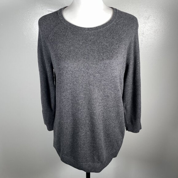 Banana Republic Charcoal Gray Crewneck Fine Tight Knit 3/4 Sleeve Sweater S - Picture 2 of 13